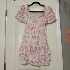 Pink and White Floral Dress with Ruffles